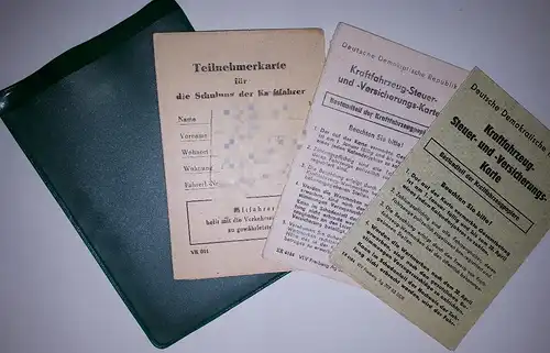 DDR KFZ Kraftfahrzeug Steuerkarten
