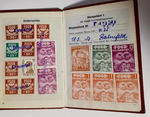 DDR Mitgliedsbuch FDGB 1955 - 1959
