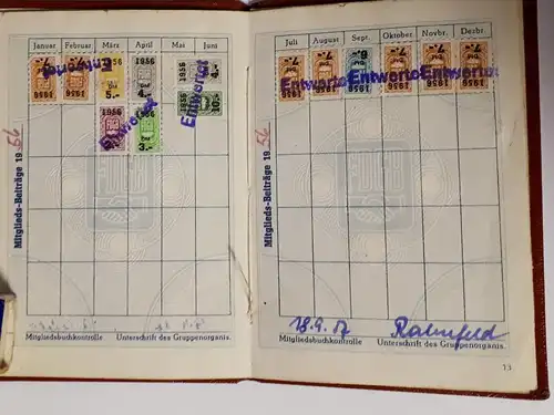 DDR Mitgliedsbuch FDGB 1955 - 1959