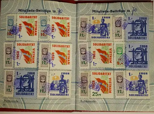 DDR Mitgliedsbuch Freier Deutscher Gewerkschaftsbund 1970 - 1979