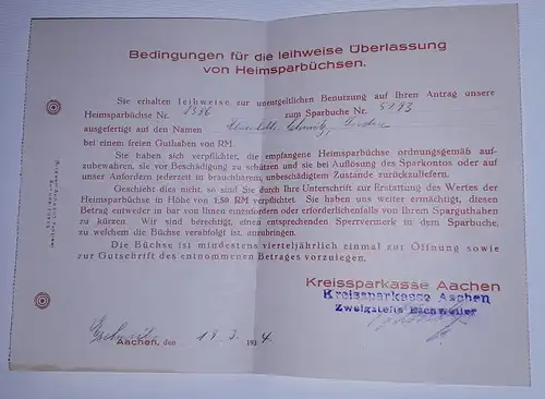 Sparbuch Nr.05293 Kreissparkasse Aachen Zweigstelle Eschweiler