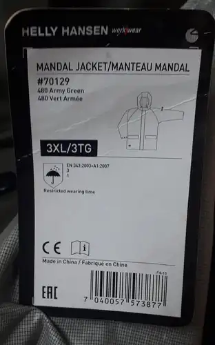 Helly Hansen Workwear Regenjacke Mandal Jacket Größe 3XL