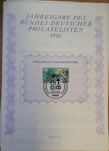 BRD Jahresgabe des Bundes Deutscher Philatelisten 1986