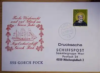 Schiffspost BRD Segelschulschiff Gorch Fock Weihnachtsgrüße 1980