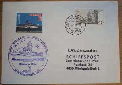 Schiffspost BRD Seenotkreuzer Hermann Ritter Seeposition Deutsche Bucht
