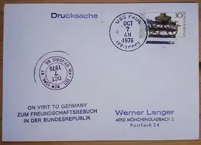 Schiffspost BRD USS-Paul FF-1080 auf Freundschaftsbesuch 1976