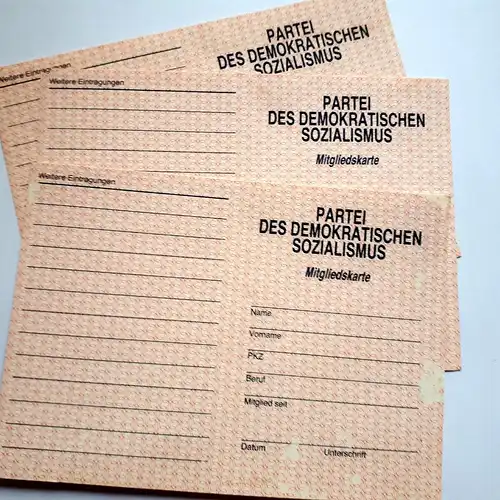 PDS Mitgliedskarte Partei des demokratischen Sozialismus