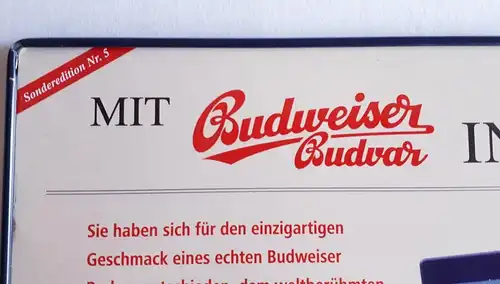Blechschild Budweiser Budvar Sonderedition Nr.5