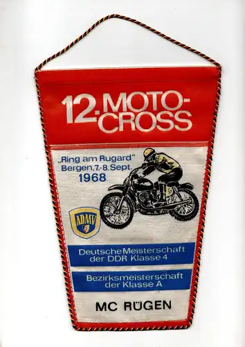 DDR Wimpel 12. Moto-Cross 1968 Ring am Rugard Bergen/ Rügen