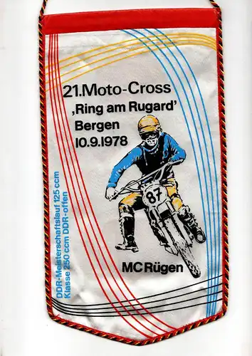 DDR Wimpel 21. Moto-Cross 1978 Ring am Rugard Bergen/ Rügen