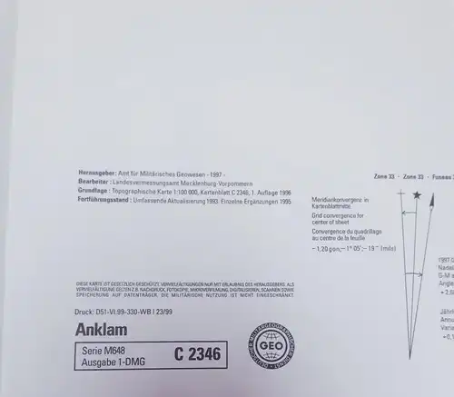 Topographische Karte Bundeswehr Anklam C 2346