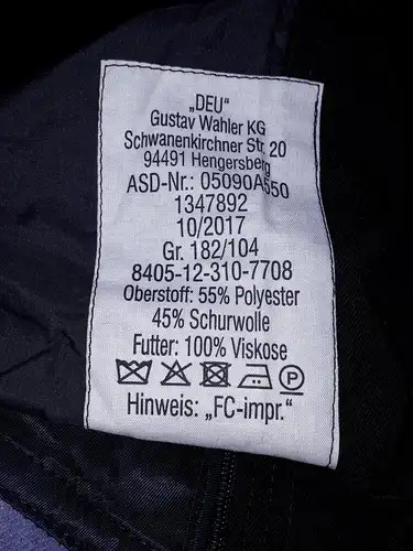 Bundeswehr Marine Kurzmantel Colani Gr. 35