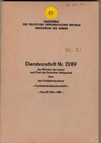 DDR MdI Dienstvorschrift Nr.21/89 Funkbetriebsdienstvorschrift. 