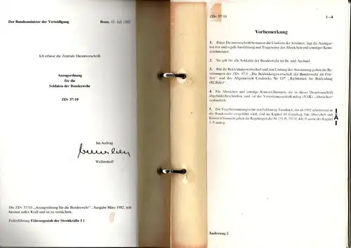 Bundeswehr ZDv 37/10 Anzugordnung für die Soldaten der Bundeswehr Juli 1989