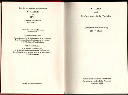 W.I. Lenin und die gesamtrussische Tscheka - Dokumentensammlung. 
