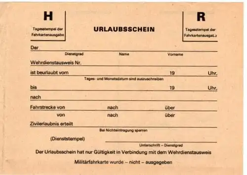 DDR NVA Urlaubsschein