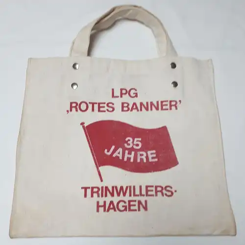 DDR Stofftasche mit Aufdruck LPG Rotes Banner 35 Jahre Trinwillershagen