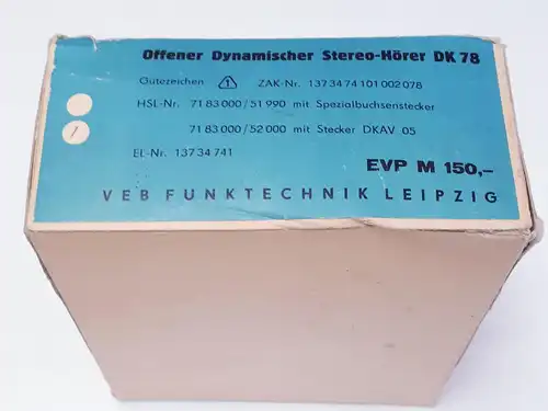 DDR Offener dynamischer Stereo Kopfhörer DK 78 in OVP