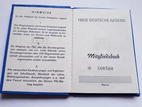 DDR FDJ Mitgliedsbuch blanko
