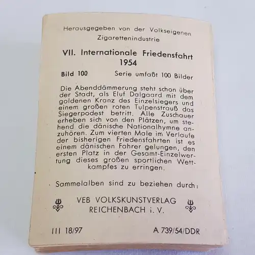 DDR Zigarettenbilder Sammelbilder VII.Internationale Friedensfahrt 1954 