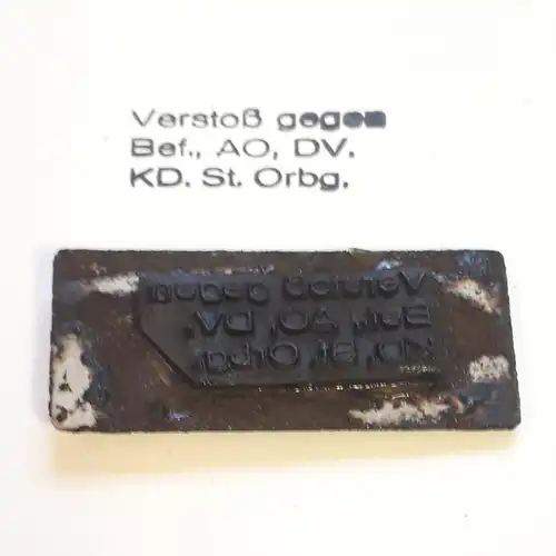 DDR MdI Stempelplatte Verstoß gegen Bef., AO, DV ....