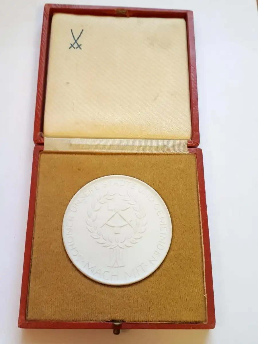 Medaille Meissen Porzellan Mach mit - Schöner unsere Städte und Gemeinden