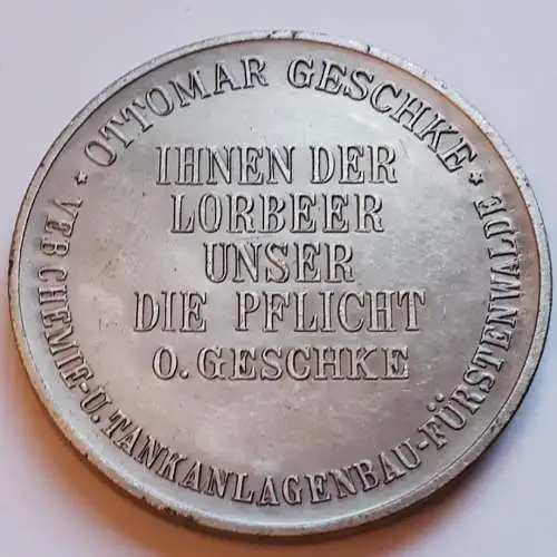 DDR Medaille Ottomar Geschke VEB Chemie-und Tankanlagenbau Fürstenwalde