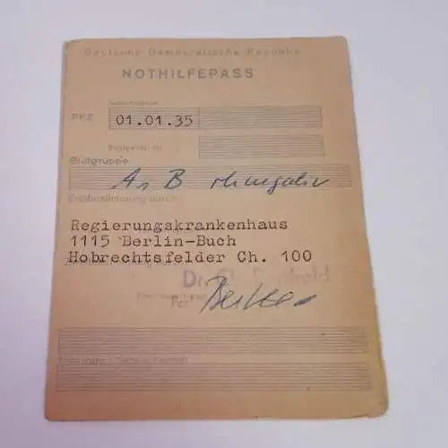 DDR Nothilfepass 1982-1983 Berlin