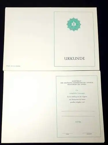 DDR MdI Volkspolizei Urkunde blanko Für vorbildliche Leistungen