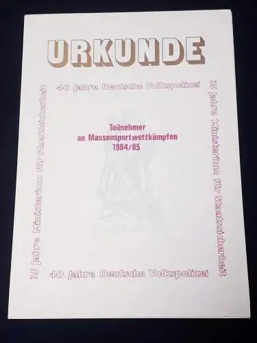 DDR Urkunde blanko Teilnehmer an Massensportwettkämpfen 1984/85