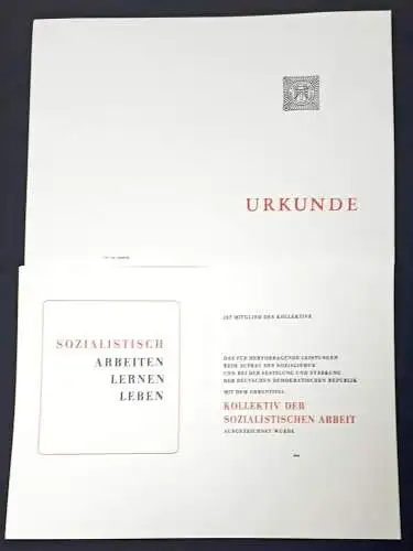 DDR Urkunde Kollektiv der sozialistischen Arbeit blanko