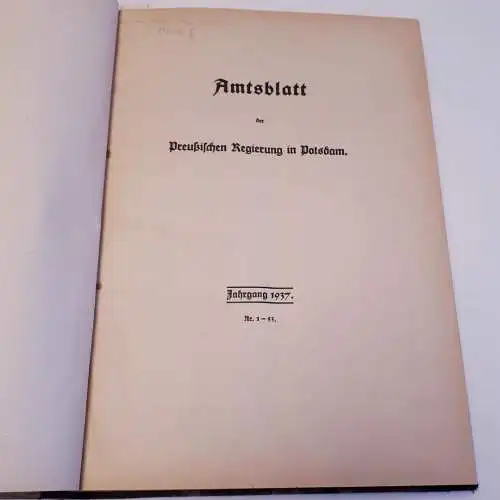 Amtsblatt der preussischen Regierung in Potsdam 1937. 