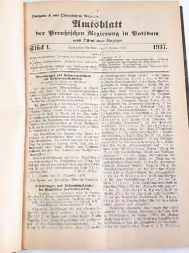 Amtsblatt der preussischen Regierung in Potsdam 1937. 