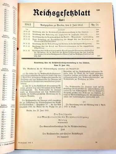 Reichsgesetzblatt Teil I - 2. Halbjahr 1941 gebundene Ausgabe. 