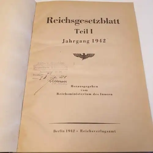 Reichsgesetzblatt Teil I - Jahrgang 1942 gebundene Ausgabe. 