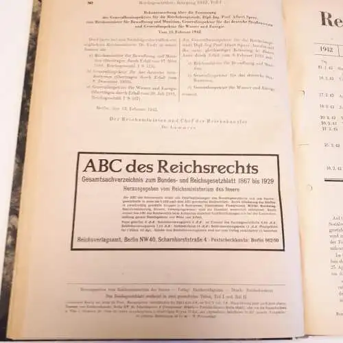 Reichsgesetzblatt Teil I - Jahrgang 1942 gebundene Ausgabe. 