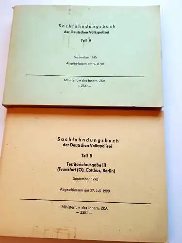 Sachfahndungsbuch der Deutschen Volkspolizei Teil A und B - September 1990