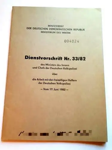 DDR MdI Dienstvorschrift Nr.33/82