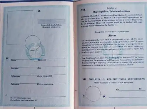 DDR Erlaubnisschein für fliegendes Personal der NVA blanko