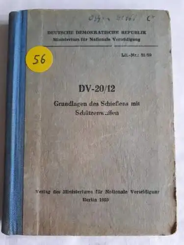 DDR NVA DV-20/12 Grundlagen des Schießens mit Schützenwaffen