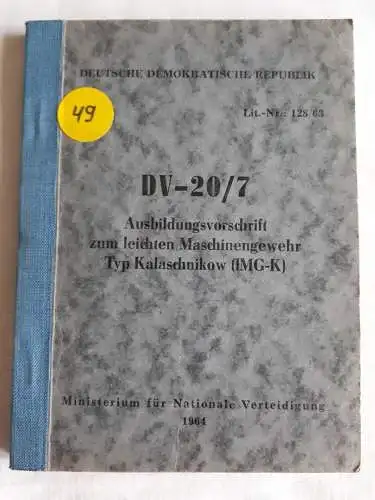 DDR NVA DV-20/7 Ausbildungsvorschrift zum leichten Maschinengewehr Typ Kalaschnikow (IMG-K)
