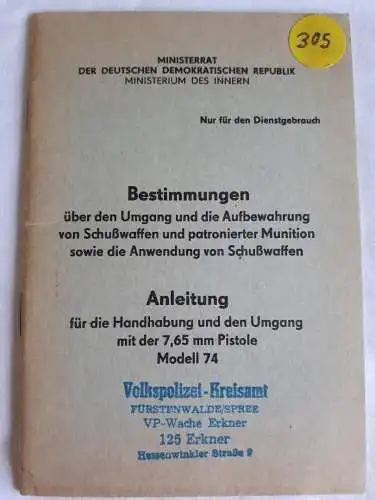 DDR MdI Bestimmungen über den Umgang und die Aufbewahrung von Schußwaffen