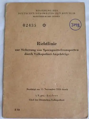 DDR MdI Richtlinie zur Sicherung von Sprengmitteltransporten durch VP Angehörige