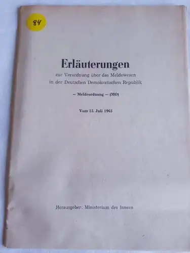 DDR MdI Erläuterungen zur Verordnung über das Meldewesen in der DDR