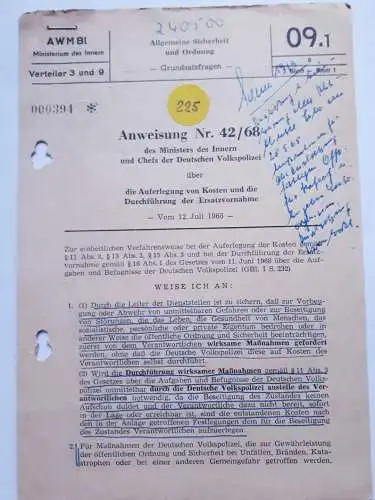DDR MdI Anweisung Nr.42/68 Auferlegung von Kosten und die Durchführung der Ersatzvornahme