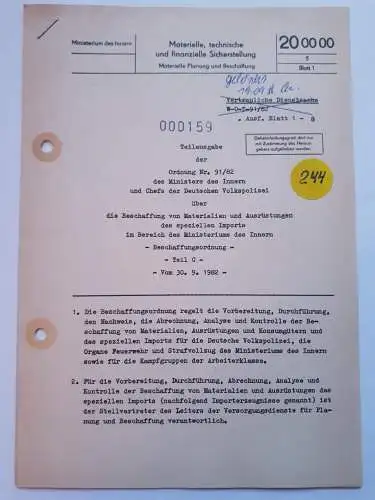 DDR MdI Teilausgabe der Ordnung Nr.91/82