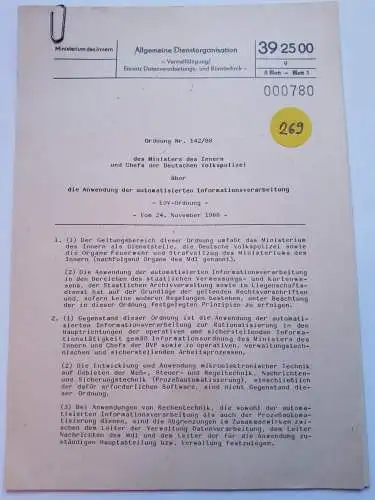 DDR MdI Ordnung Nr.142/88 Anwendung der automatisierten Informationsverarbeitung