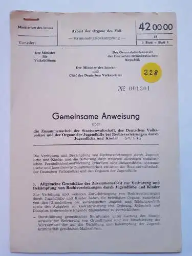 DDR MdI Gemeinsame Anweisung Zusammenarbeit der Staatsanwaltschaft, der DVP und der Organe der Jugendhilfe bei Rechtsverletzungen durch Jugendliche und Kinder