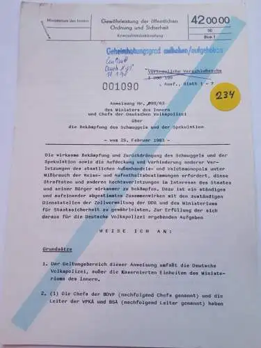 DDR MdI Anweisung Nr.99/83 Die Bekämpfung des Schmuggels und der Spekulation