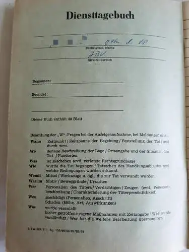 DDR MdI Volkspolizei Diensttagebuch -S-